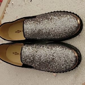 Jolimall Silver Glitter Platform Loafers